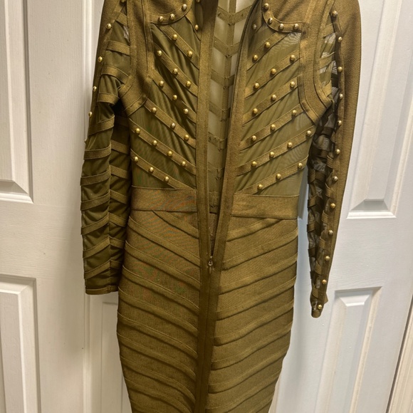 Bandage Dress Olive With Gold beads - Picture 5 of 5